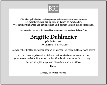 Anzeige  Brigitte Dahlmeier  Lippische Landes-Zeitung