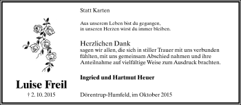 Anzeige  Luise Freil  Lippische Landes-Zeitung