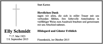Anzeige  Elly Schmidt  Lippische Landes-Zeitung