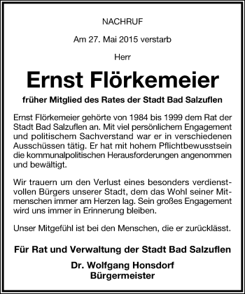 Anzeige  Ernst Flörkemeier  Lippische Landes-Zeitung