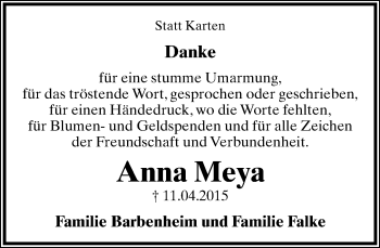 Anzeige  Anna Meya  Lippische Landes-Zeitung