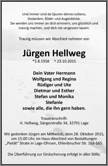 Anzeige  Jürgen Hellweg  Lippische Landes-Zeitung