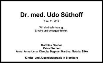 Anzeige  Udo Süthoff  Lippische Landes-Zeitung