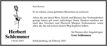 Anzeige  Herbert Schlemmer  Lippische Landes-Zeitung