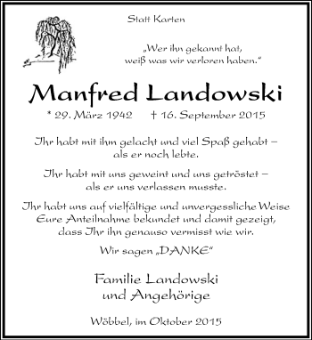 Anzeige  Manfred Landowski  Lippische Landes-Zeitung
