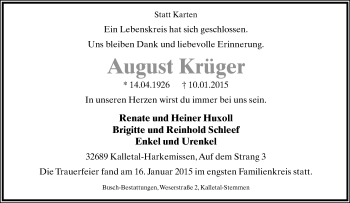 Anzeige  August Krüger  Lippische Landes-Zeitung