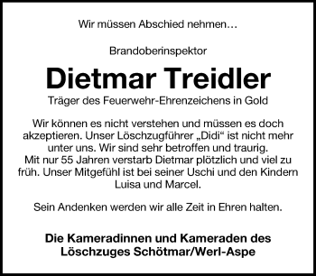 Anzeige  Dietmar Treidler  Lippische Landes-Zeitung