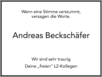 Anzeige  Andreas Beckschäfer  Lippische Landes-Zeitung