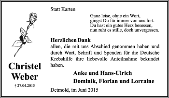 Anzeige  Christel Weber  Lippische Landes-Zeitung