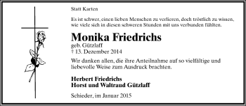 Anzeige  Monika Friedrichs  Lippische Landes-Zeitung