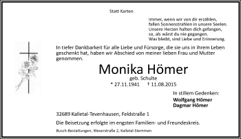 Anzeige  Monika Hömer  Lippische Landes-Zeitung