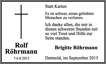 Anzeige  Rolf Röhrmann  Lippische Landes-Zeitung