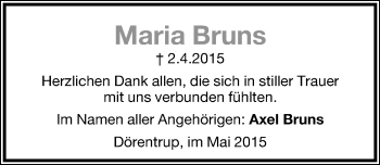 Anzeige  Maria Bruns  Lippische Landes-Zeitung