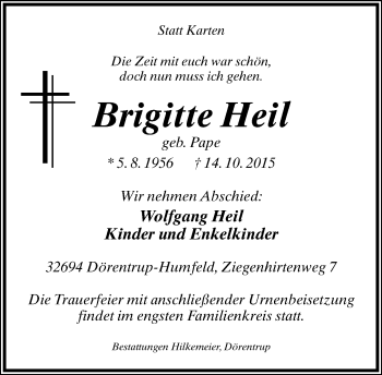 Anzeige  Brigitte Heil  Lippische Landes-Zeitung