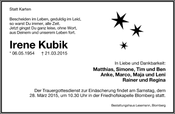 Anzeige  Irene Kubik  Lippische Landes-Zeitung