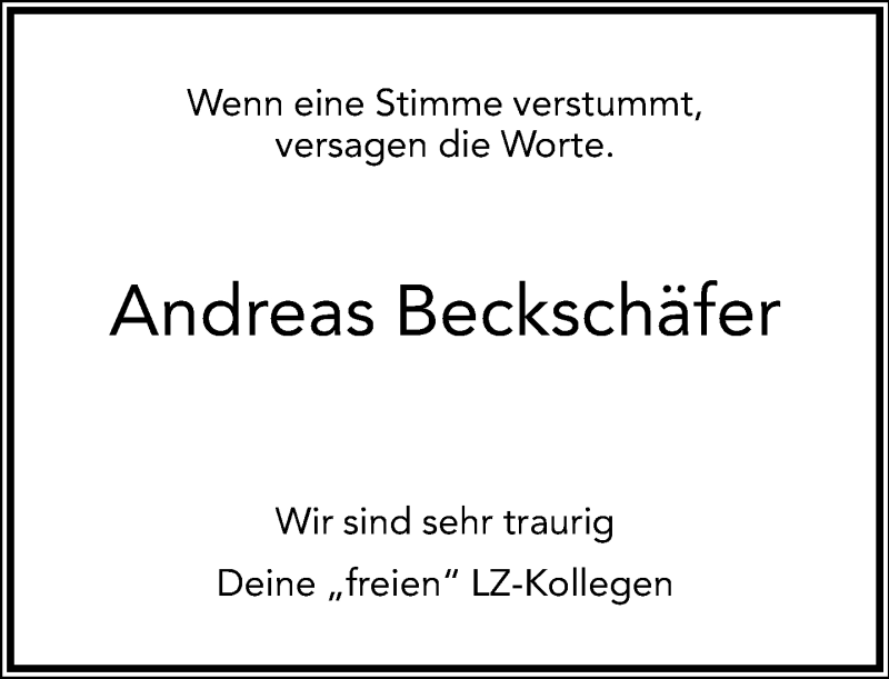  Traueranzeige für Andreas Beckschäfer vom 15.04.2015 aus Lippische Landes-Zeitung