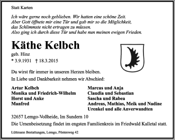 Anzeige  Käthe Kelbch  Lippische Landes-Zeitung
