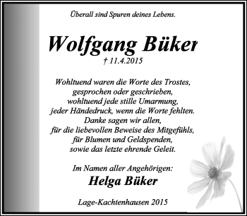 Anzeige  Wolfgang Büker  Lippische Landes-Zeitung