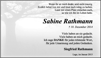 Anzeige  Sabine Rathmann  Lippische Landes-Zeitung