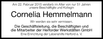 Anzeige  Cornelia Hemmelmann  Lippische Landes-Zeitung