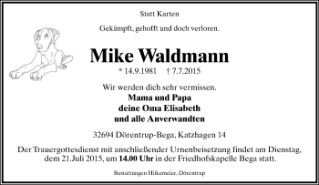 Anzeige  Mike Waldmann  Lippische Landes-Zeitung