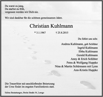 Anzeige  Christian Kuhlmann  Lippische Landes-Zeitung