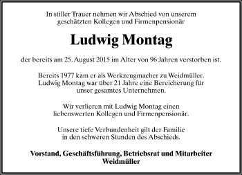 Anzeige  Ludwig Montag  Lippische Landes-Zeitung