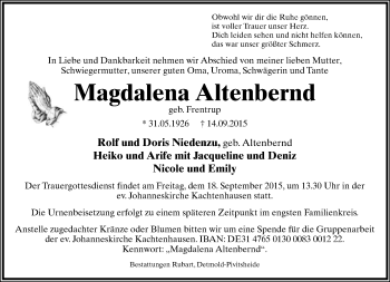 Anzeige  Magadalena Altenbernd  Lippische Landes-Zeitung