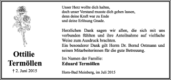 Anzeige  Ottilie Termöllen  Lippische Landes-Zeitung