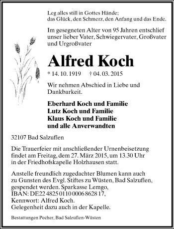 Anzeige  Alfred Koch  Lippische Landes-Zeitung