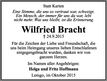 Anzeige  Wilfried Bracht  Lippische Landes-Zeitung