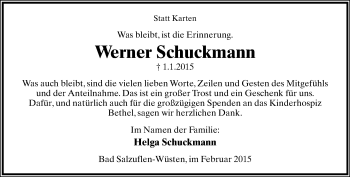 Anzeige  Werner Schuckmann  Lippische Landes-Zeitung