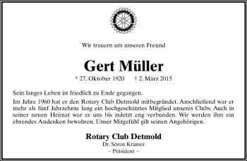 Anzeige  Gert Müller  Lippische Landes-Zeitung