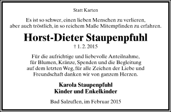 Anzeige  Horst-Dieter Staupenpfuhl  Lippische Landes-Zeitung