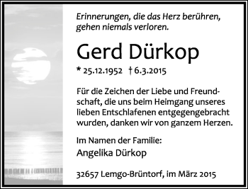 Anzeige  Gerd Dürkop  Lippische Landes-Zeitung