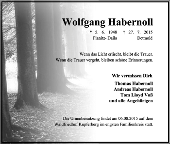 Anzeige  Wolfgang Habernoll  Lippische Landes-Zeitung