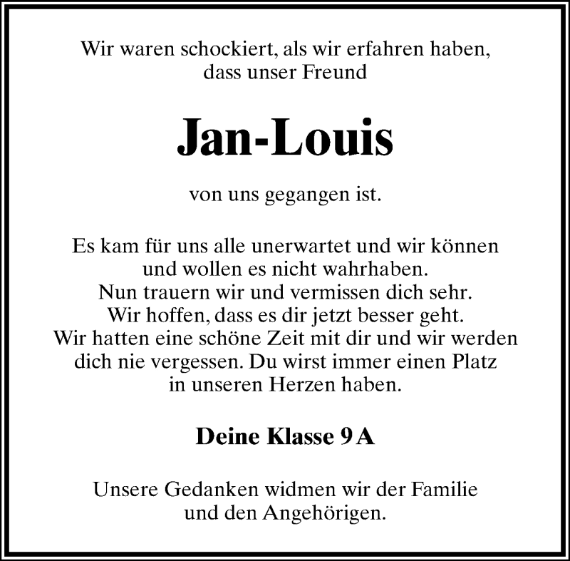  Traueranzeige für Jan-Louis Stührenberg vom 26.01.2015 aus Lippische Landes-Zeitung