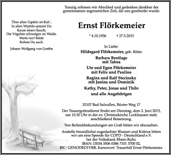 Anzeige  Ernst Flörkemeier  Lippische Landes-Zeitung