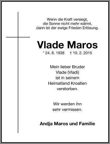 Anzeige  Vlade Maros  Lippische Landes-Zeitung