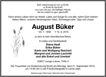 Anzeige  August Büker  Lippische Landes-Zeitung