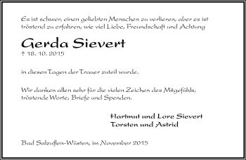 Anzeige  Gerda Sievert  Lippische Landes-Zeitung