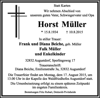 Anzeige  Horst Müller  Lippische Landes-Zeitung
