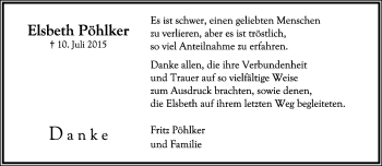 Anzeige  Elsbeth Pöhlker  Lippische Landes-Zeitung