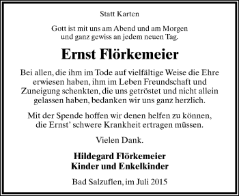 Anzeige  Ernst Flörkemeier  Lippische Landes-Zeitung