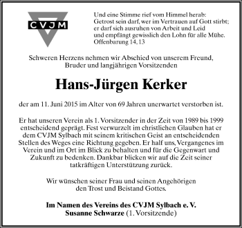 Anzeige  Hans-Jürgen Kerker  Lippische Landes-Zeitung