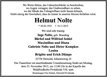 Anzeige  Helmut Nolte  Lippische Landes-Zeitung
