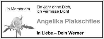 Anzeige  Angelika Plakschties  Lippische Landes-Zeitung