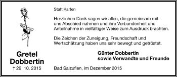 Anzeige  Gretel Dobbertin  Lippische Landes-Zeitung