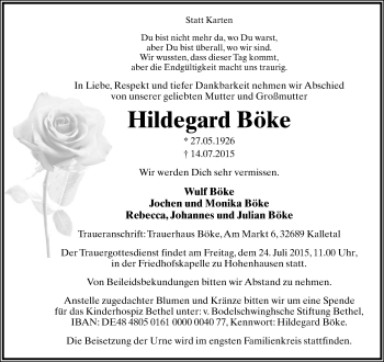 Anzeige  Hildegard Boeke  Lippische Landes-Zeitung
