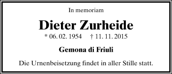 Anzeige  Dieter Zurheide  Lippische Landes-Zeitung